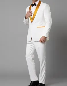 Blazer branco de lã tuxedos masculino, roupa de casamento estilo britânico personalizado para homens (terno + calça), novo, 2019