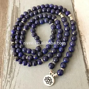 SN1303 5 Wraps Lapis Lazuli Beaded Yoga Lotus Buddha Charm Wrist 108 Mala Beads Anxiety Relief Healing OM Bracelet Men