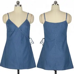 Royal wolf woman jeans dress factory sexy womens sleeveless spaghetti strap dress ladies denim dress