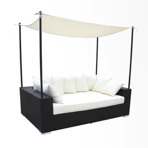 Garden square canopy daybed outdoor synthetic rattan furniture modern lefo oem customized rattan wicker 15cm cushion
