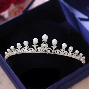 hot sale wholesale pageant pearl zircon cubic custom crowns and tiaras