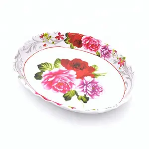 Designer flower wavy oval tray, melamine deep plate for pie and soup