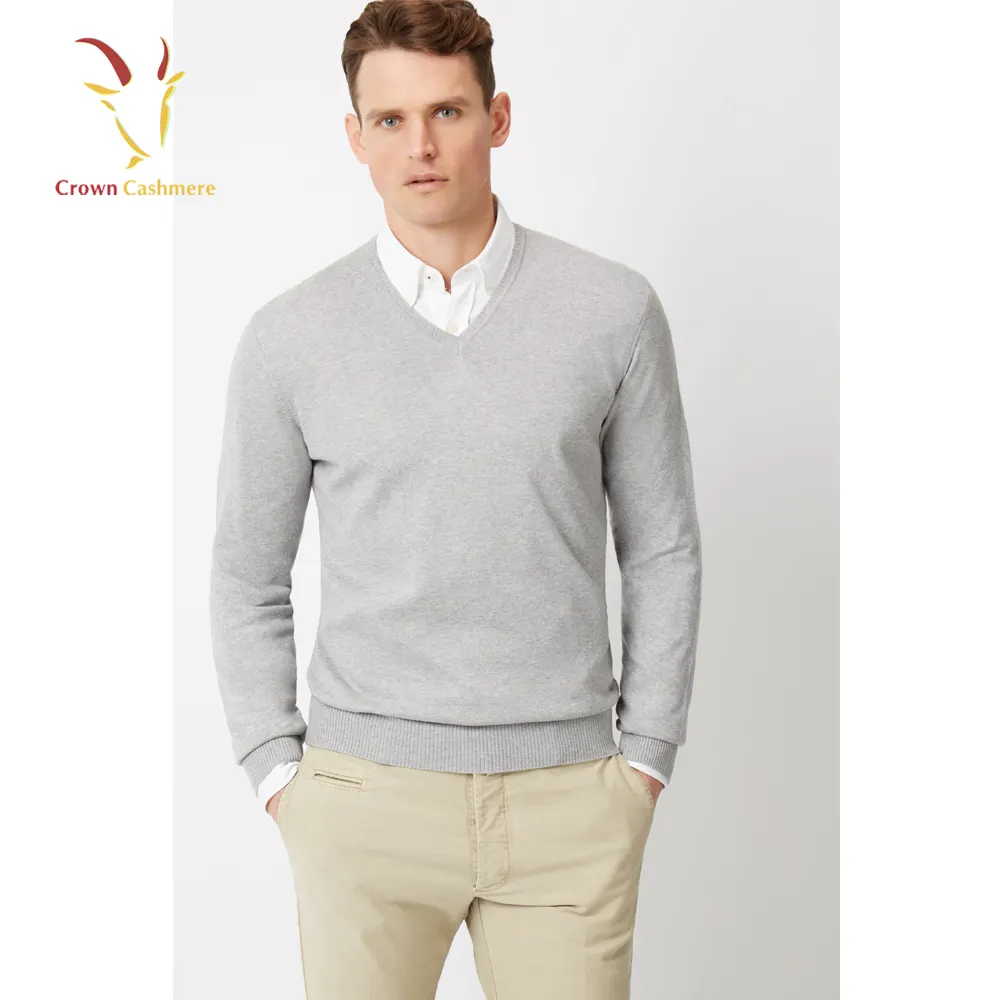 Classico Scollo A V Kashmir Grigio Pullover per Gli Uomini