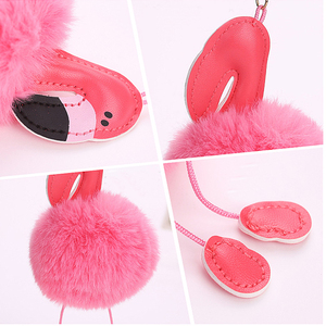 Yongze conejo bola llavero con el oído piel monstruo peludo llavero flamenco pompom bolso Faux fur furry Ball llaveros mujer - Product Image 6