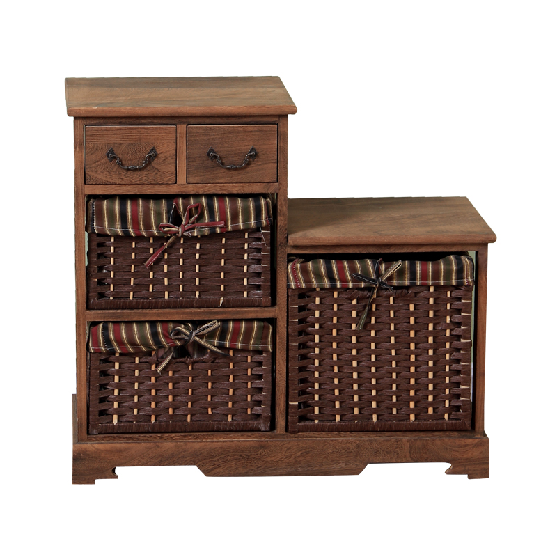 Cheap distressed antique furniture 3 basket drawers wooden cabinet