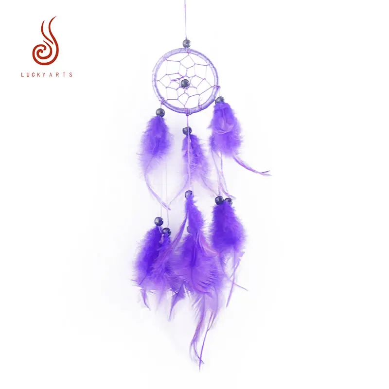 China factory wholesale purple feather dream catcher with black bead for home decoration