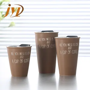 批发促销陶瓷咖啡杯定制标志陶瓷双壁咖啡旅行杯带盖马克杯
