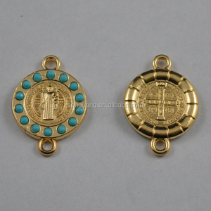 Clásico católica enlace con dos agujero oro color figura <span class=keywords><strong>San</strong></span> <span class=keywords><strong>Benedicto</strong></span> medalla - Product Image 1