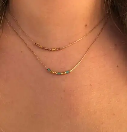 Изящное крошечное ожерелье из золотистого бисера, персональное ожерелье Morse Code