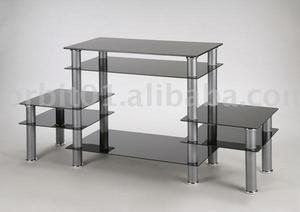 Estante de almacenamiento de soporte de TV de vidrio negro moderno - Product Image 2