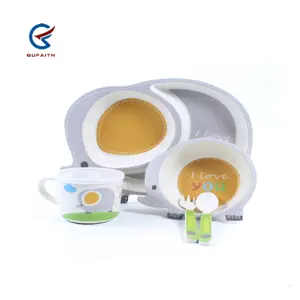 Bamboo fibre 5-piece elephant shape children dinner set bamboo fiber funny kids melamine dinnerware