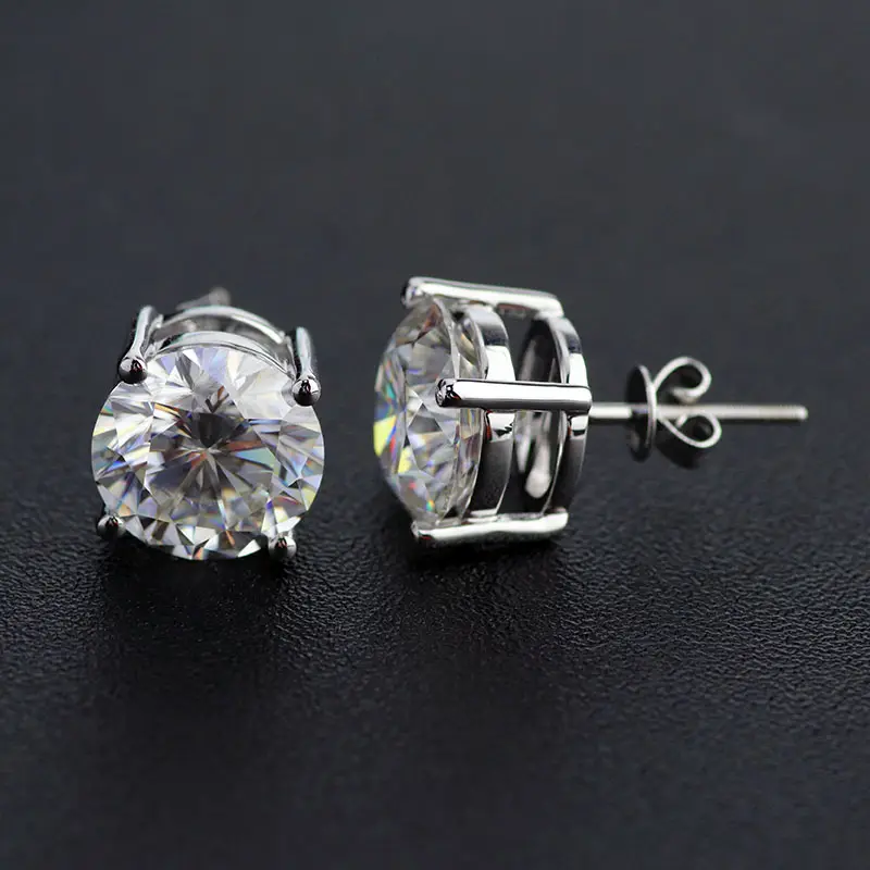 Fashion moissanite earrings men beautiful 18k white gold DEF color hearts arrows cut moissanite earrings stud