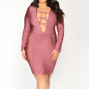 Abiti da fasciatura Crossover anteriori manica lunga Mini aderente Clubwear Party Women abiti Casual completi servizio OEM naturale adulti - Product Image 5