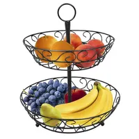 Metal Countertop Wicker Display, 2 Tier Fruit Basket Stand