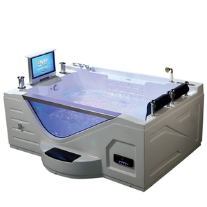 Trắng Acrylic đôi bồn tắm xoáy nước với tính năng massage thiết kế hiện đại cống và Tạp dề cài đặt-cho khách sạn và biệt thự - Product Image 1