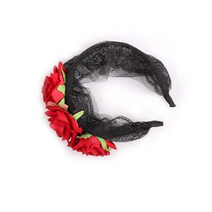 Serre-tête en tissu fleuri pour fête d'Halloween, couronne de roses, accessoires de cheveux pour costumes de cosplay d'Halloween, coiffe Jour des Morts - Product Image 2