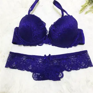 Best Selling High Quality Lace Bralette Blue Embroidered 2 Piece Lingerie Bra And Panty Set For Women
