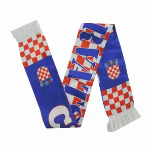 Good price silk printing design your own knit soccer scarf for football