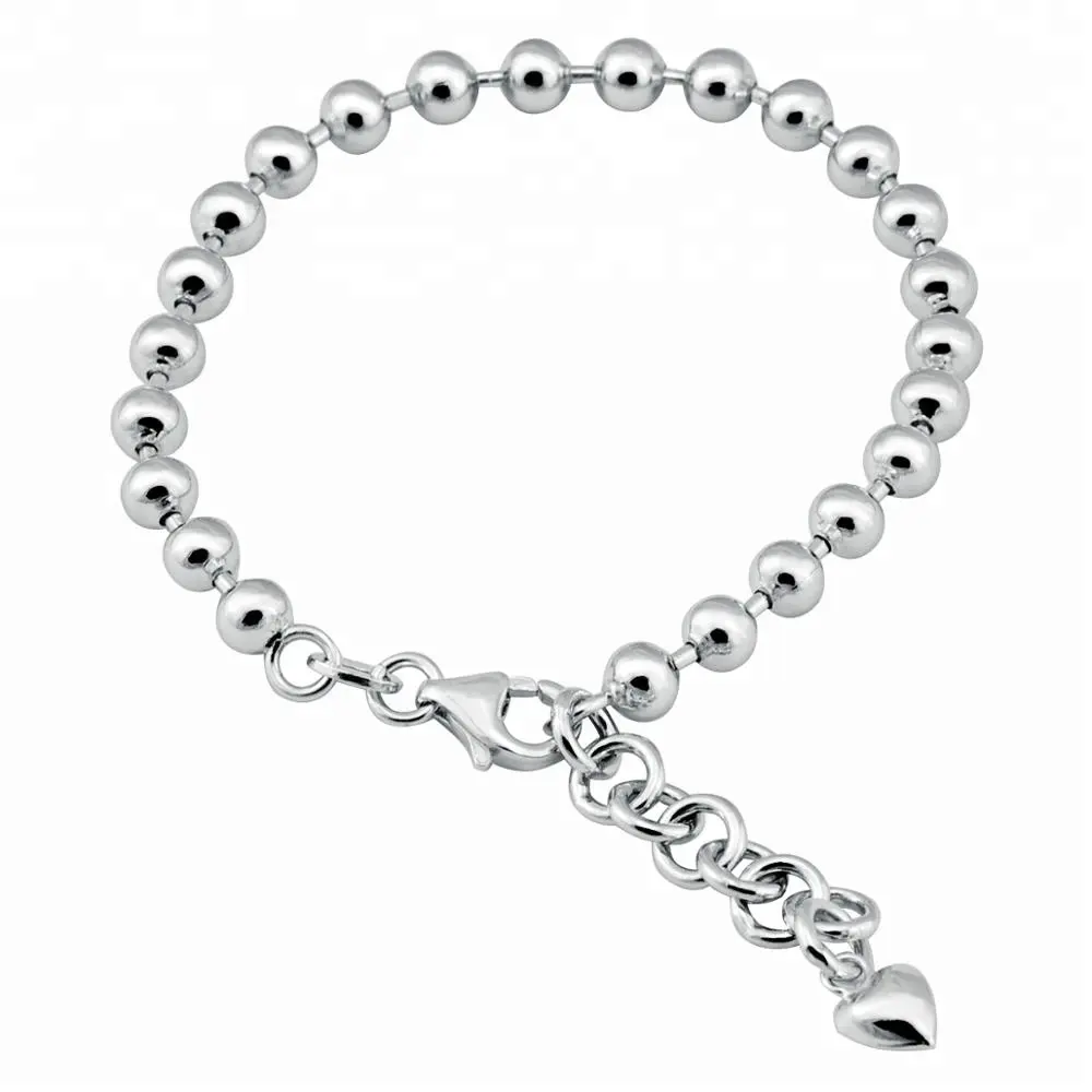 silver baby jewelry 100% 925 sterling silver bead bracelet chain bracelet with heart charm logo engraving