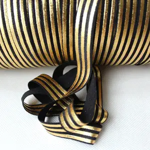 15mm 5/8" gold stripes printed fold over elastic ribbon FOE for headband