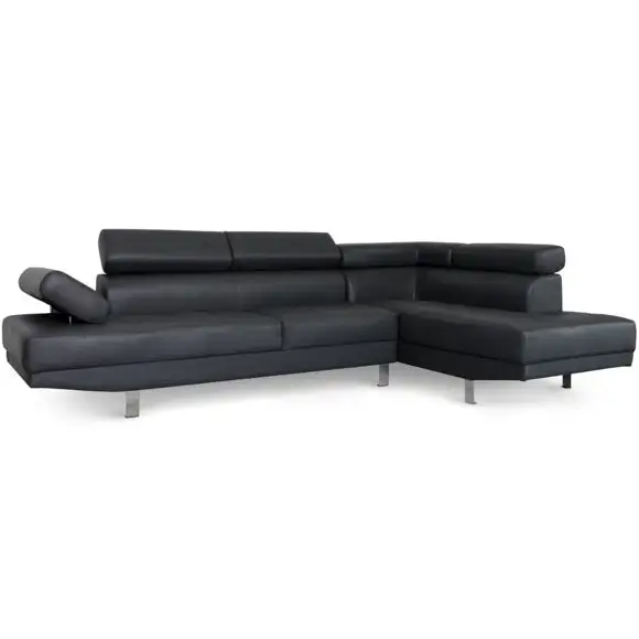 Black Modern Home Furniture Living Room Leather Sofa Set 7 Seater Sectional Couch Corner Sofa