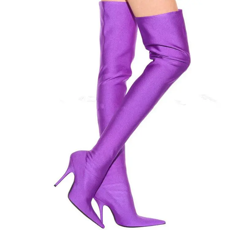 Latest 2017 Sexy Thigh High Boot Satin Stretch Elastic Over The Knee High Heels women Long Boot Shoe