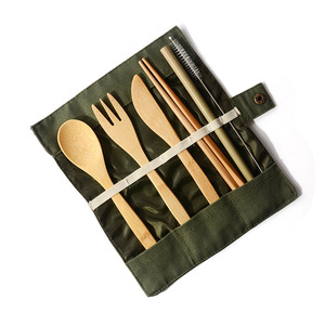 Ensemble de couverts 100 % bambou (baguettes, <span class=keywords><strong>couteau</strong></span>, <span class=keywords><strong>fourchette</strong></span>, cuillère) avec sac de transport – Vente chaude - Product Image 1