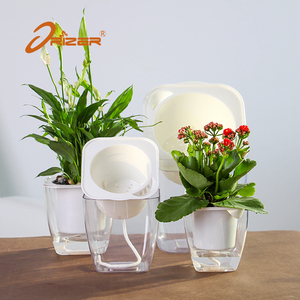 2020 new good ABS material square shape self watering transparent plastic decorative flower pot