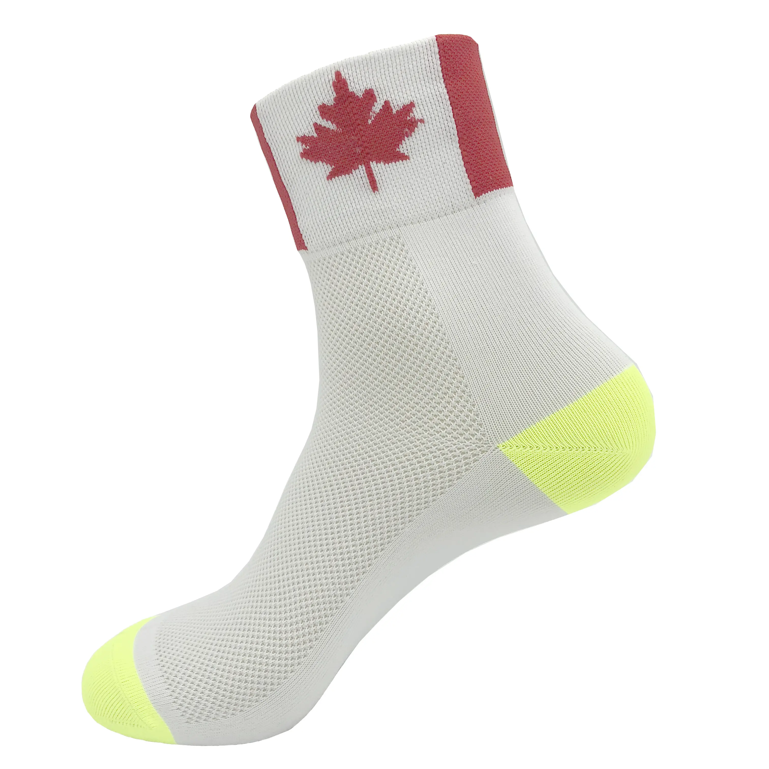 Recycle white ankle red maple pattern nylon polyester socks