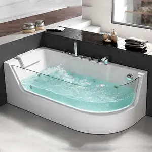 Bañera de hidromasaje para baño, bañeras de chorro para interiores, bañera de masaje de surf, baño de alta calidad en blanco con cristal transparente