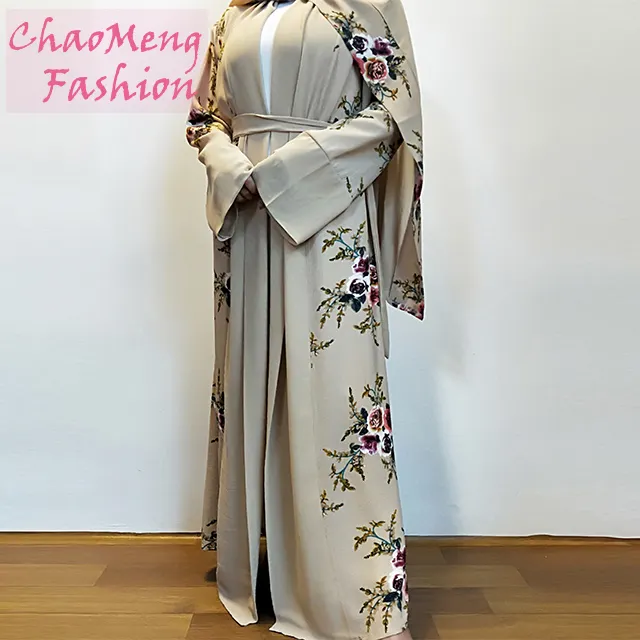 Кимоно с длинным рукавом и цветочным принтом CM02 #, открытая передняя часть с поясом и хиджабом, нюдовая абайя, небольшой минимальный заказ, современный дизайн, <span class=keywords><strong>кафтан</strong></span> морокан