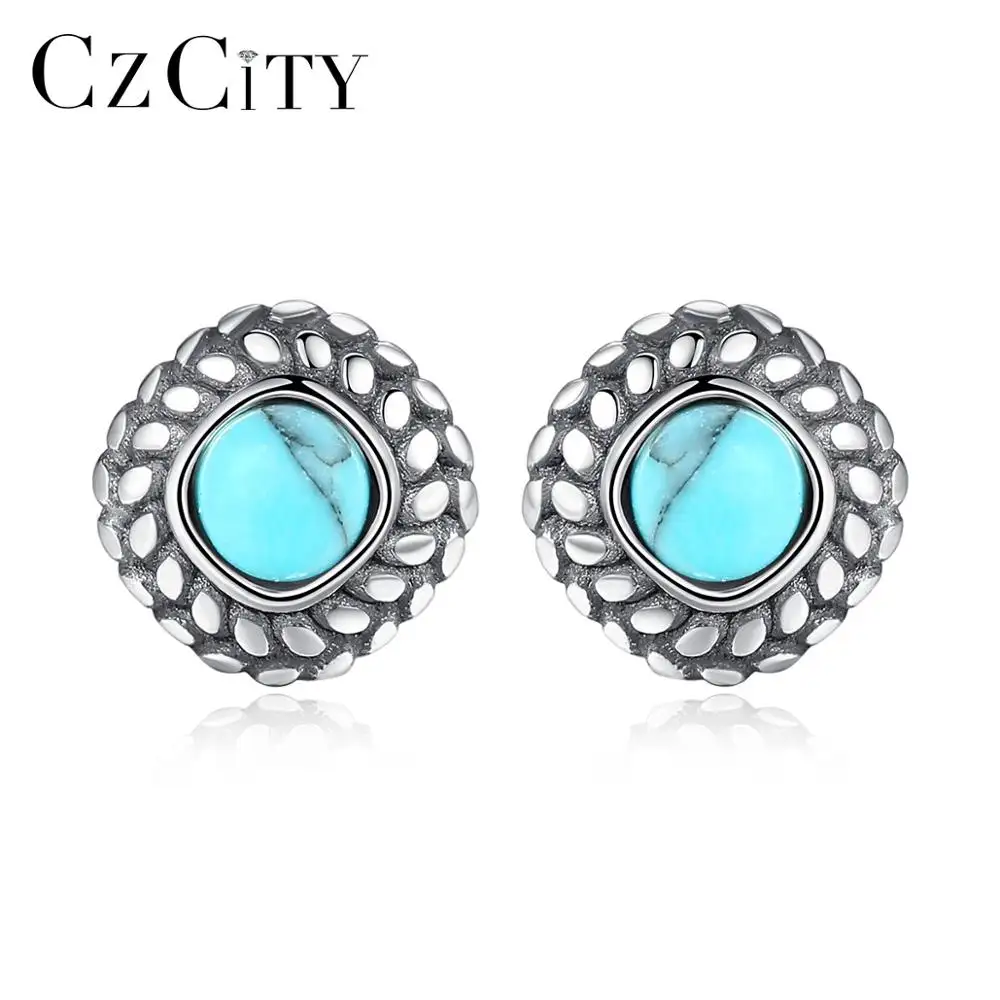 Xmxczcity — boucles d'oreilles en pierre bleue avec placage noir, boucle d'oreille, forme géométrique, aiguille en argent 925, turquoises, offre spéciale