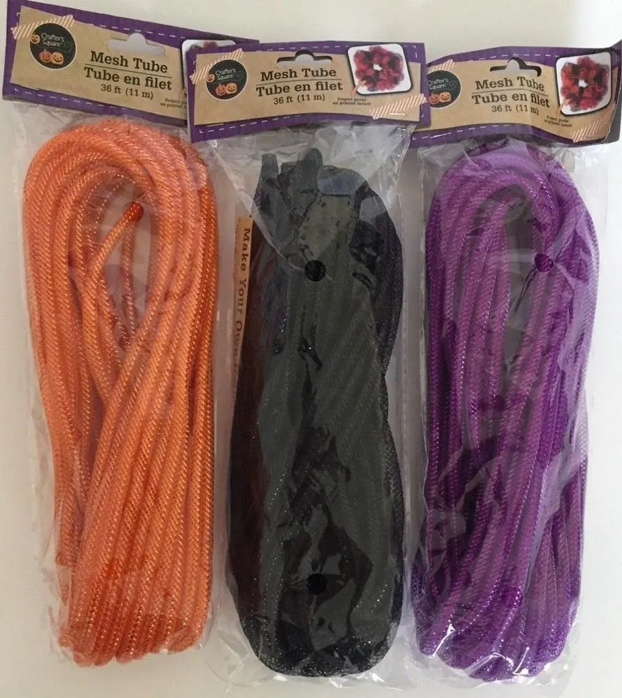 Orange, Black, Purple, 3/8" Halloween Deco Mesh Tubing Ribbon