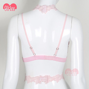 Buena Calidad Rosa de Encaje Bustier Correa Elástica Halter de Encaje Bralette Bra Set - Product Image 2