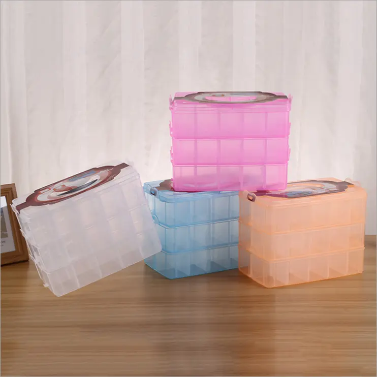Wholesale Custom Multiple Colour 30 Compartments 3 Layer Plastic Storage Box With Customizable Handle