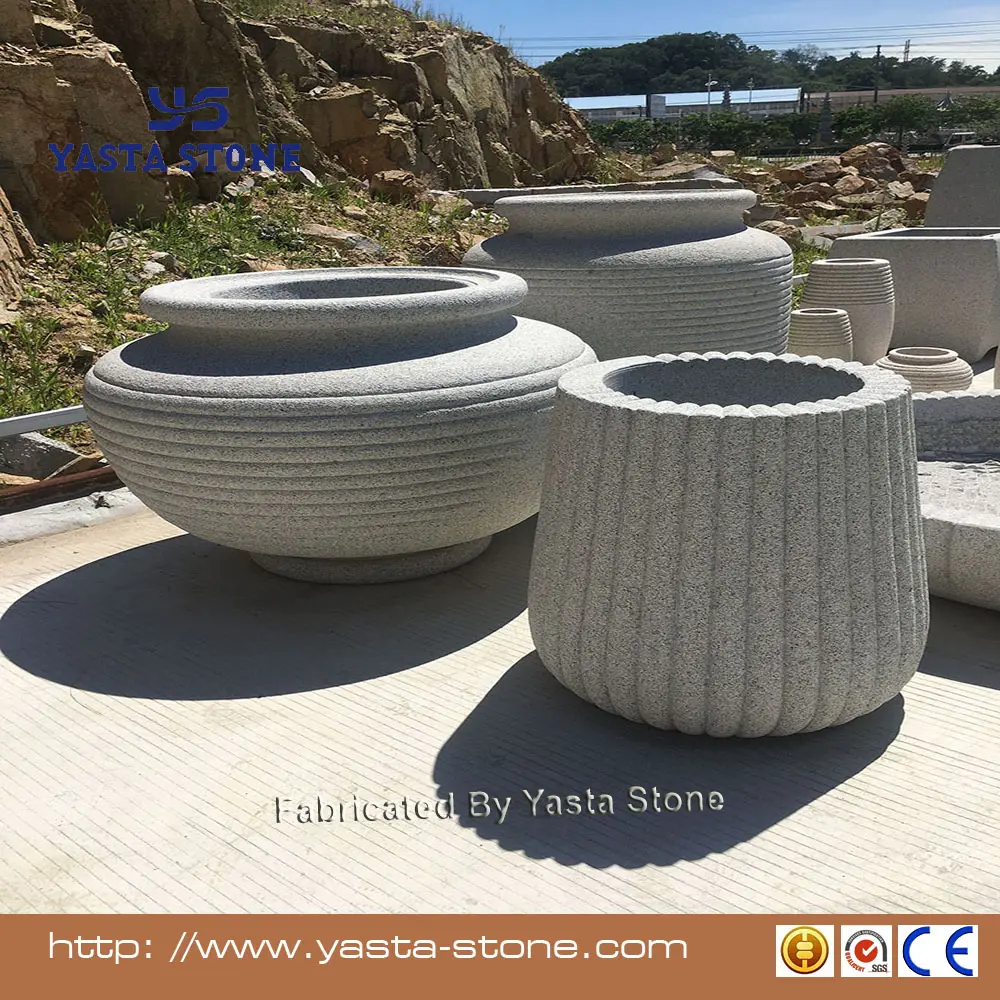 Hot selling round grey stone pot outdoor decor extra big flower pot