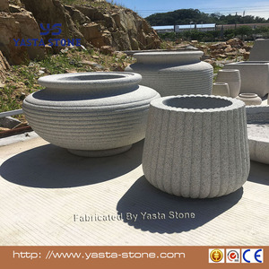 حار بيع جولة حجر رمادي وعاء في الهواء الطلق ديكور اضافية كبيرة اناء للزهور - Product Image 1