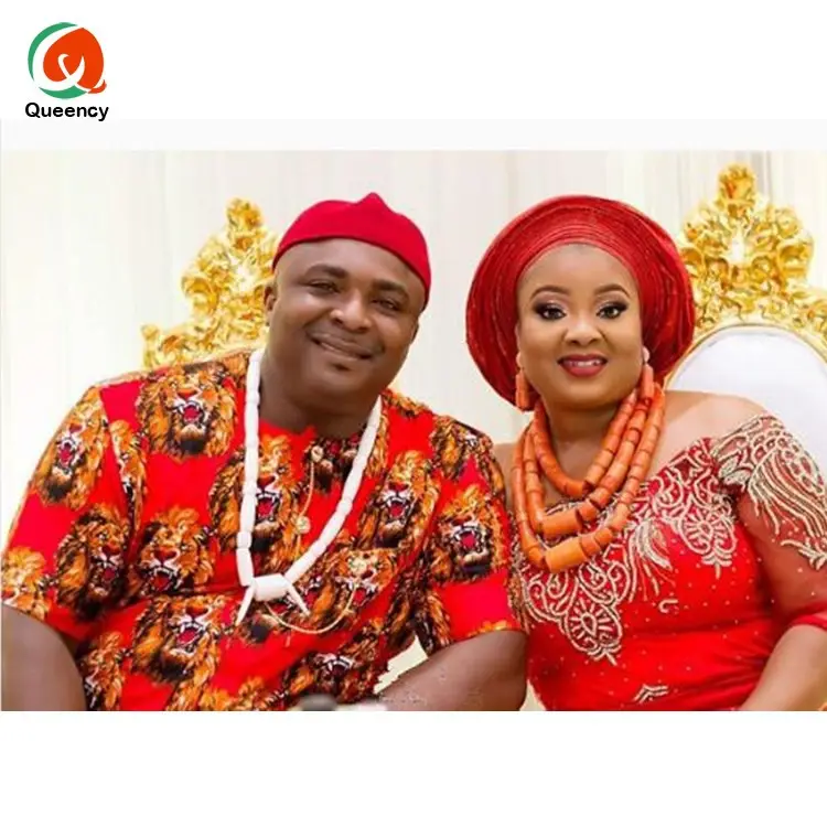 Queency Nigeria Truyền Thống Igbo Wedding Dresses Tùy Chỉnh In Lion Igbo Quần Áo Cưới
