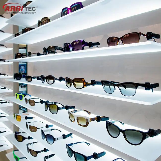 Sunglass Store Display Racks Eyewear Store Acrylic LED Wall Mounted Sunglass Display Rack