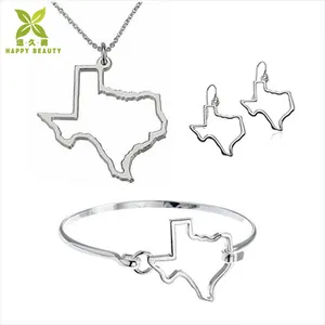 Texas Shaped State Necklace Dangle Earrings Bangle Bracelet Set