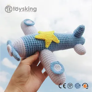 Hand Knitted Airplane Stuffed Toy with Rattle inside, 100% Cotton Safety Amigurumi Toys for Baby with Private Label Custom