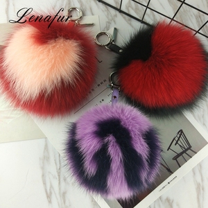 Moda real plata <span class=keywords><strong>Super</strong></span> nuevo diseño Bola con poms llavero en forma <span class=keywords><strong>zorro</strong></span> corazón llavero - Product Image 3