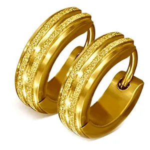 Trendy Sand Brushed Engraved Earrings Hoop Gold Plated Earring Stainless Steel