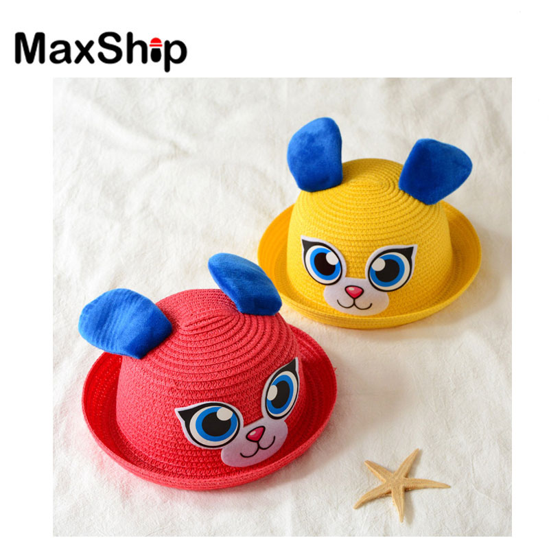 OEM милый бумага соломы синий кролик уха в кролик шляпа для детей солнцезащитный крем