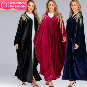 6174 # Muslim Velvet Abaya Maxi Dress Beading Cardigan Áo Choàng Dài Áo Choàng Kimono Áo Dài Jubah Ramadan Quần Áo Cầu Nguyện Hồi Giáo