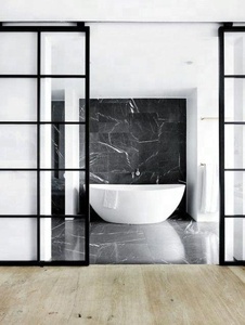 <span class=keywords><strong>Porte</strong></span> intérieure moderne en verre dépoli Cadre en acier noir Quincaillerie de <span class=keywords><strong>porte</strong></span> de grange coulissante Cloison d'hôtel Décoration latérale Surface finie - Product Image 4