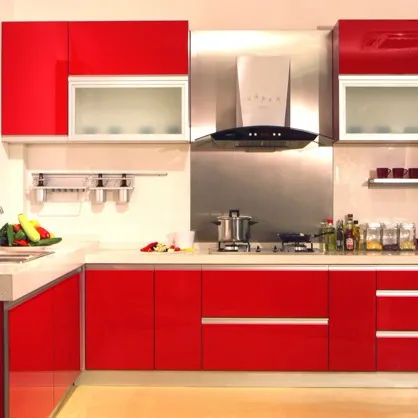 Rode Kleur Matt Gloss Moderne Keuken Kast