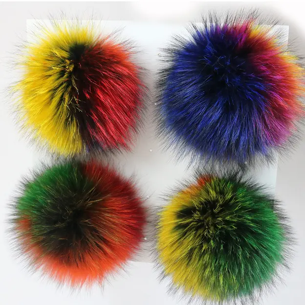 Pompom Bulu Rakun Asli 15Cm 18Cm, Bola Bulu Asli, Pom Pom Bulu Warna-warni Celup Multi Warna untuk Topi