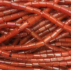 도매 보석 구슬 붉은 마노 실린더 튜브 구슬