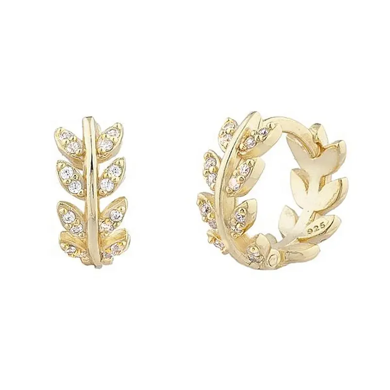 Anting Wanita Perak Murni Daur Ulang, Perhiasan Wanita Perak Berlian Emas 18K Daun Berlian Emas